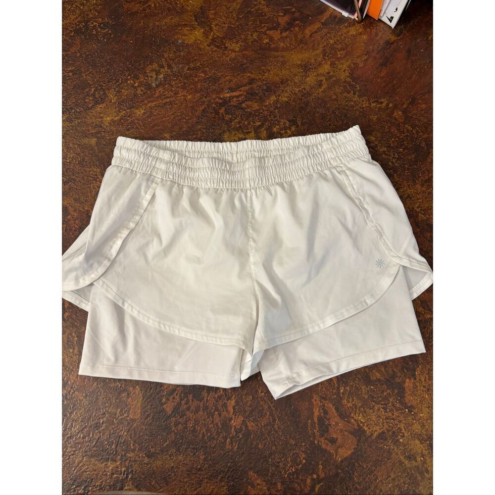 Athleta Racer Run 2-in-1 Shorts Size M White Built-In Compression Shorts - Picture 2 of 7